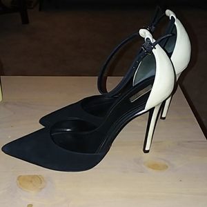 4. Schutz black & cream suede & leather stiletto